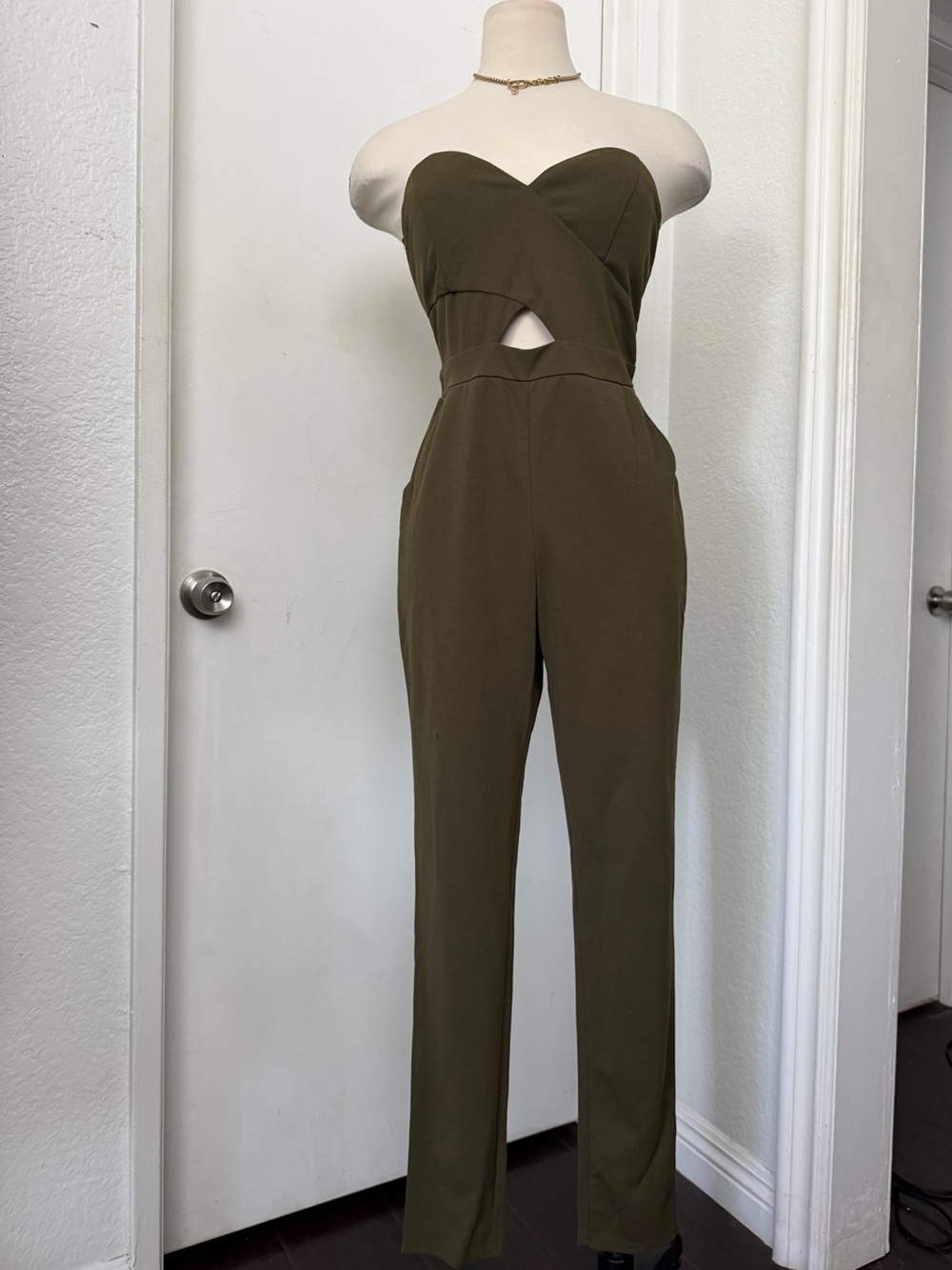 Olive Strapless Cutout Jumpsuit